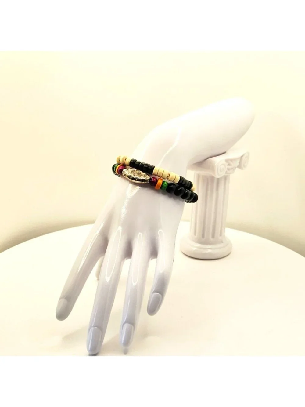Unisex Tribal Bracelet Stack, Wood Bead Stretch Bracelets, Boho Layered Jewelry